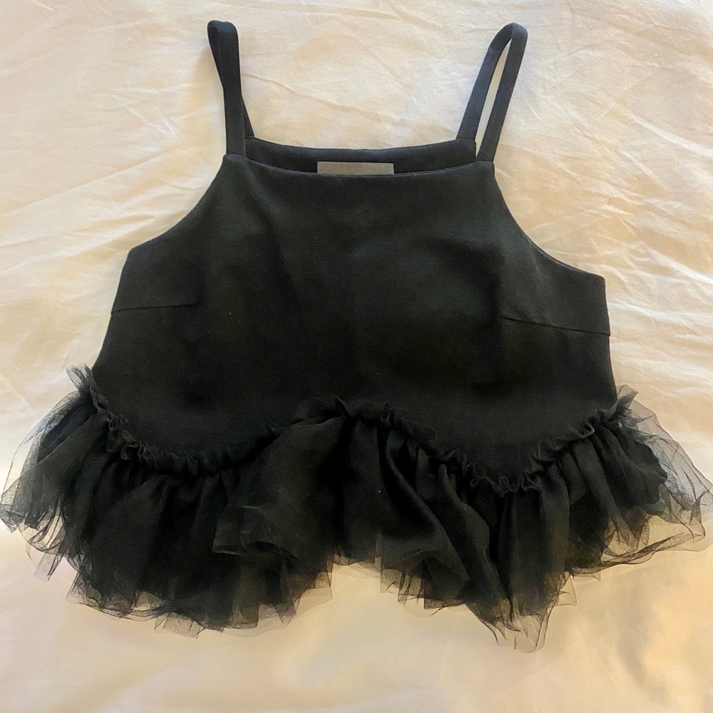 Anthropologie Cropped Tank with Tulle Detail